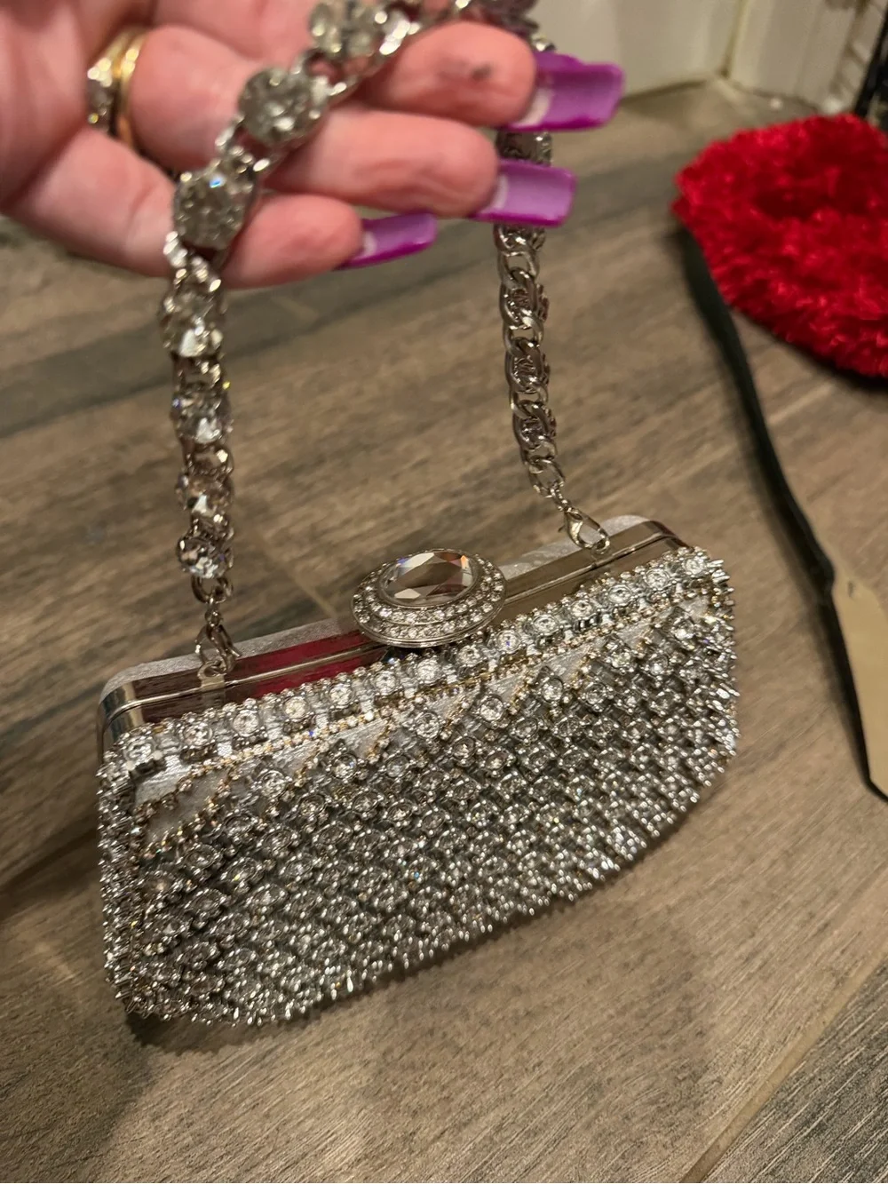 Silver Crystal Embellished Evening Clutch